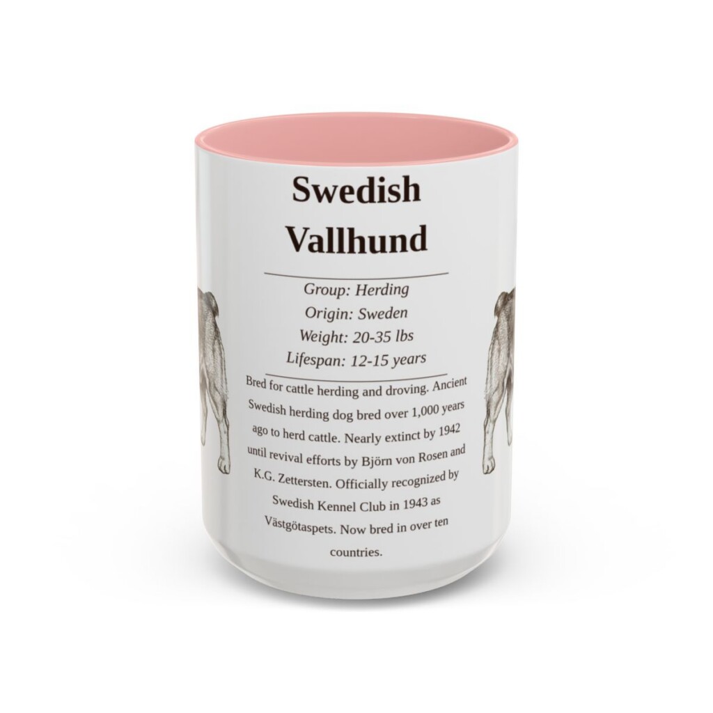 15oz Swedish Vallhund Mug, Pink, front view