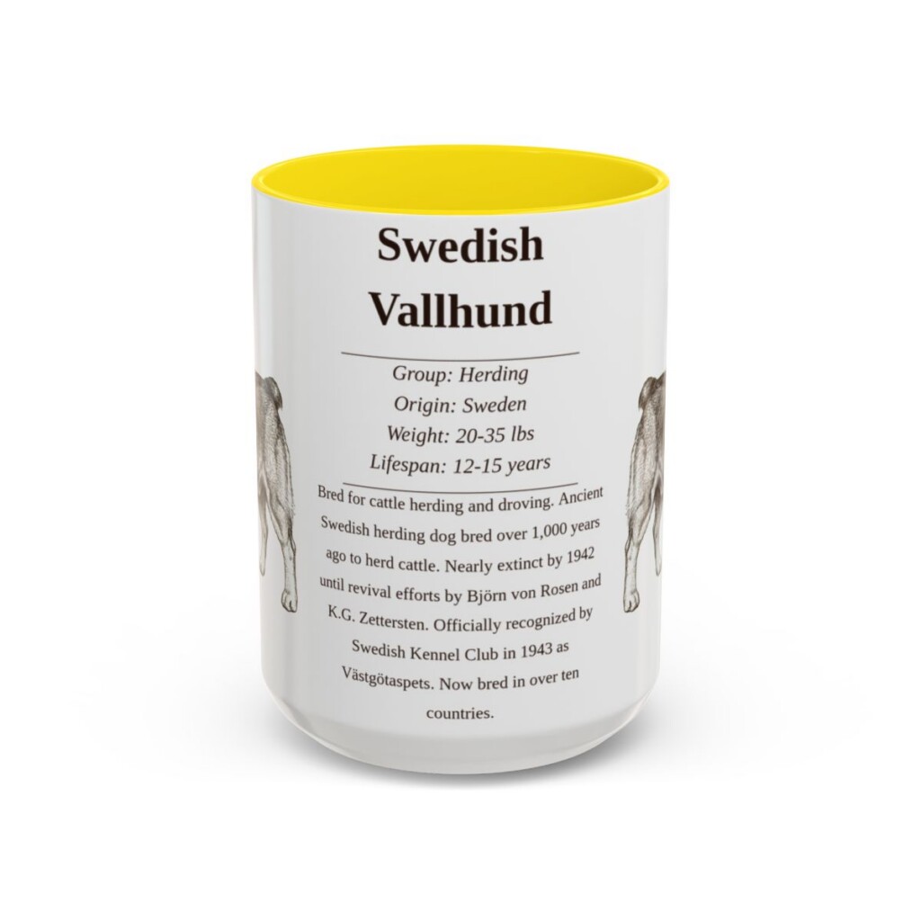 15oz Swedish Vallhund Mug, Yellow, front view
