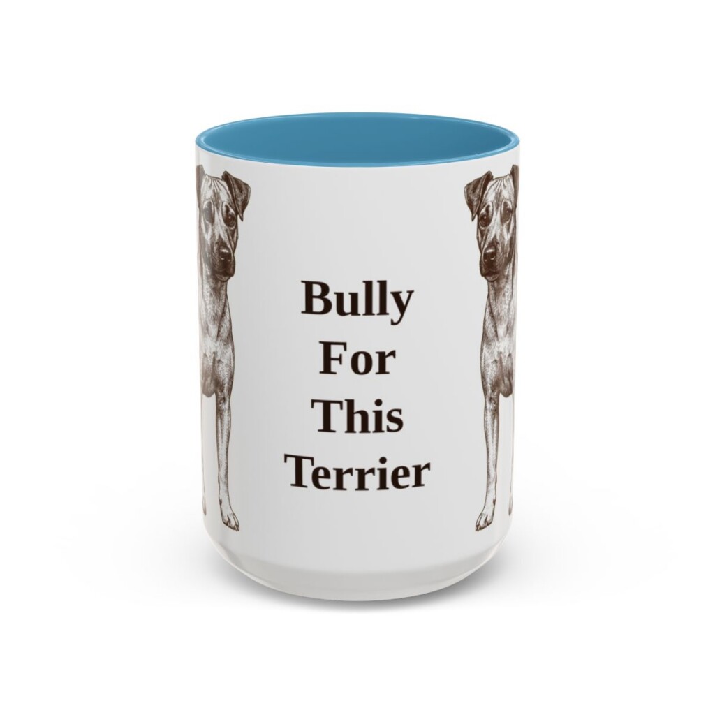 15oz Funny Teddy Roosevelt Terrier Mug, Light Blue, front view