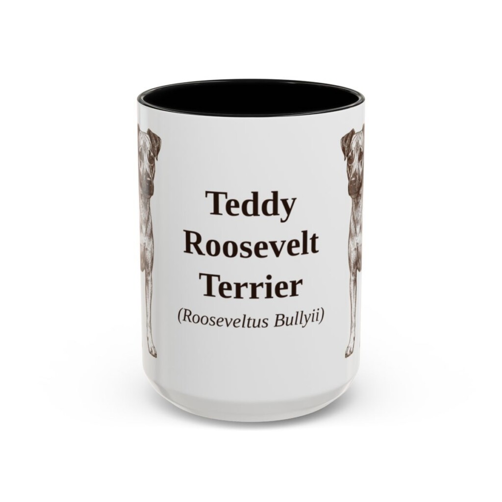 15oz Teddy Roosevelt Terrier Latin Mug, Black, front view