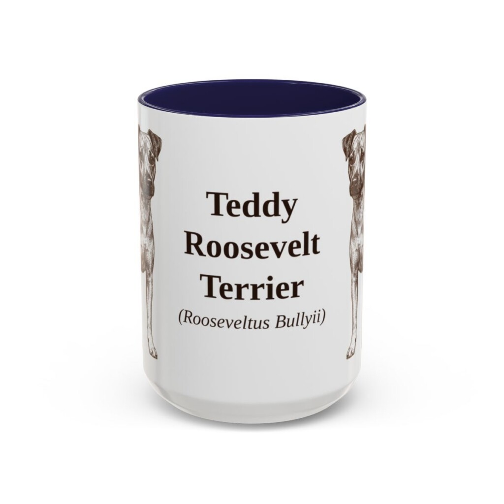 15oz Teddy Roosevelt Terrier Latin Mug, Navy, front view