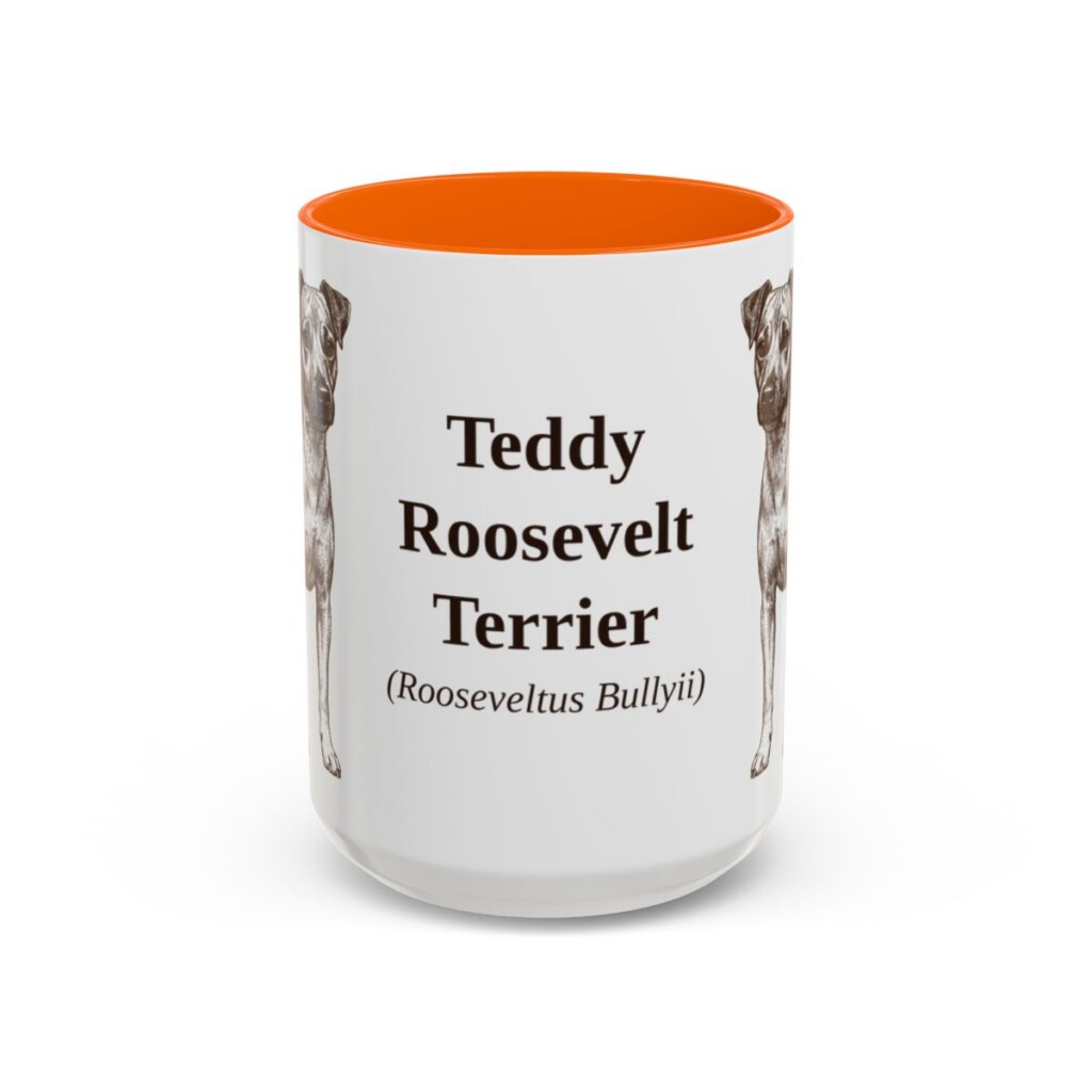 15oz Teddy Roosevelt Terrier Latin Mug, Orange, front view