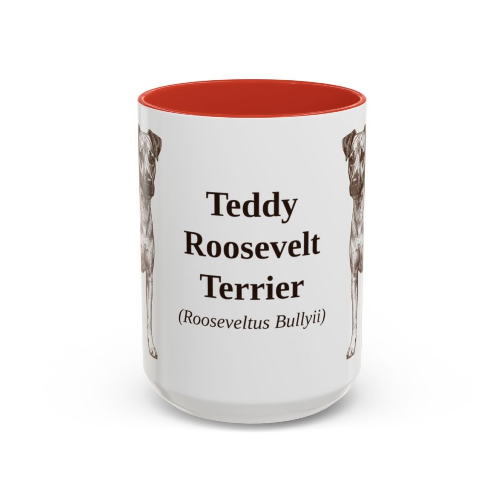 15oz Teddy Roosevelt Terrier Latin Mug, Red, front view