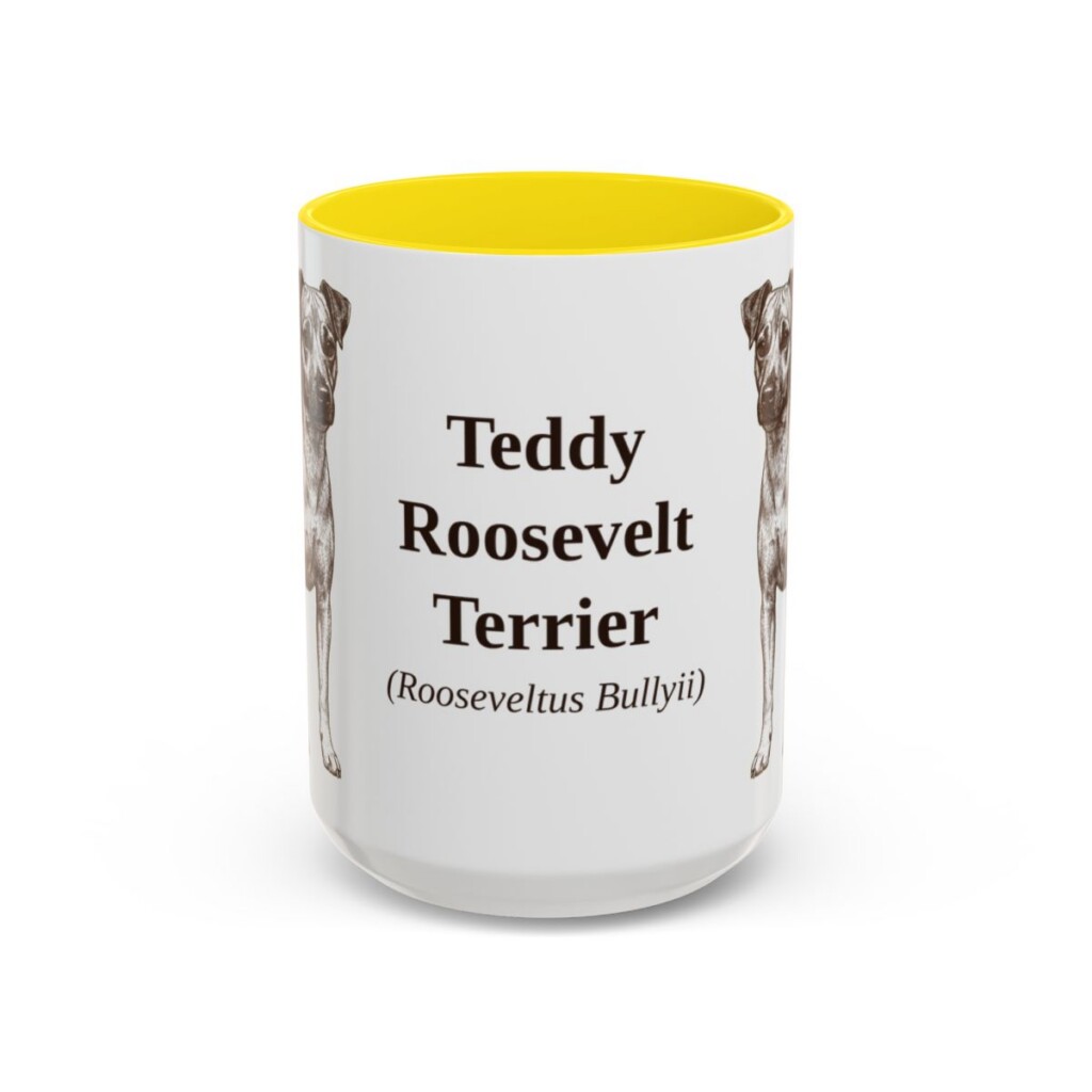 15oz Teddy Roosevelt Terrier Latin Mug, Yellow, front view