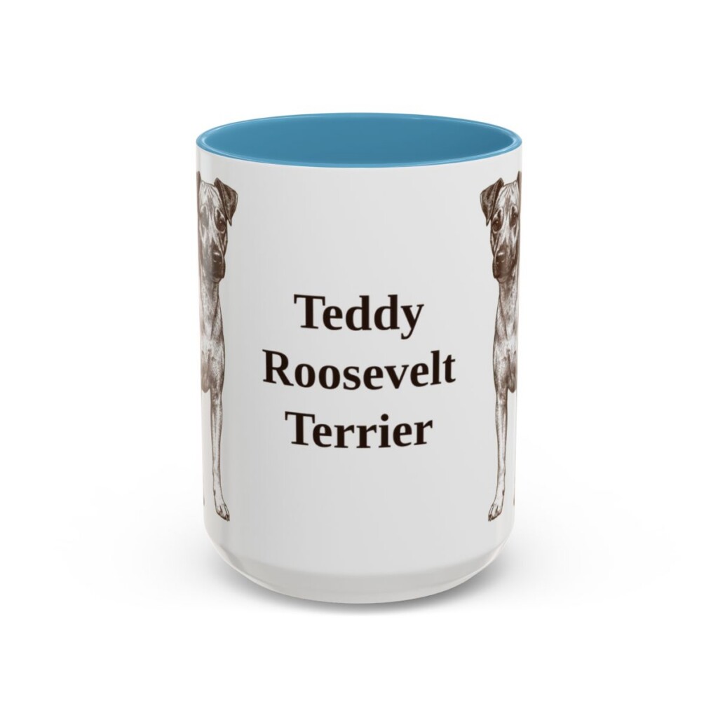 15oz Teddy Roosevelt Terrier Mug, Light Blue, front view