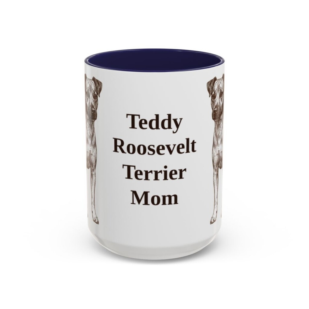 15oz Teddy Roosevelt Terrier Dog Mom Mug, Navy, front view