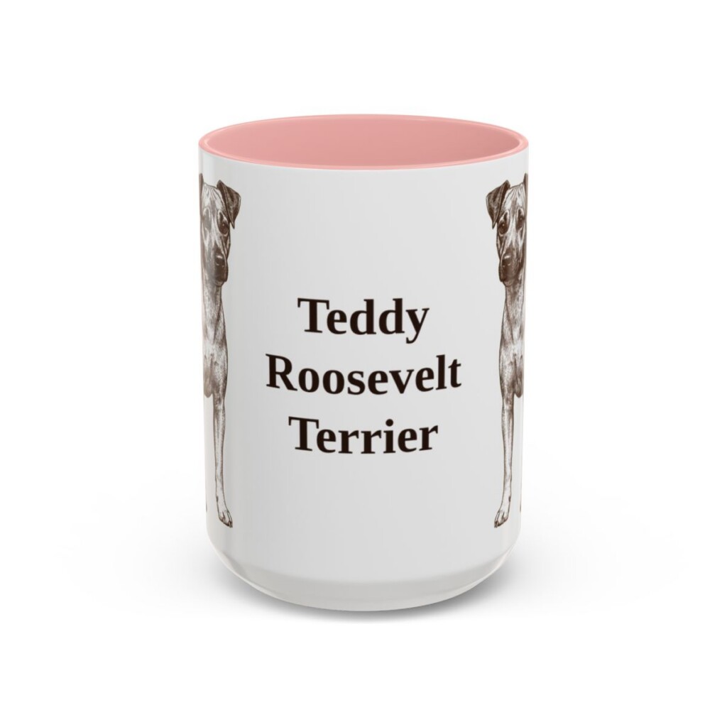 15oz Teddy Roosevelt Terrier Mug, Pink, front view