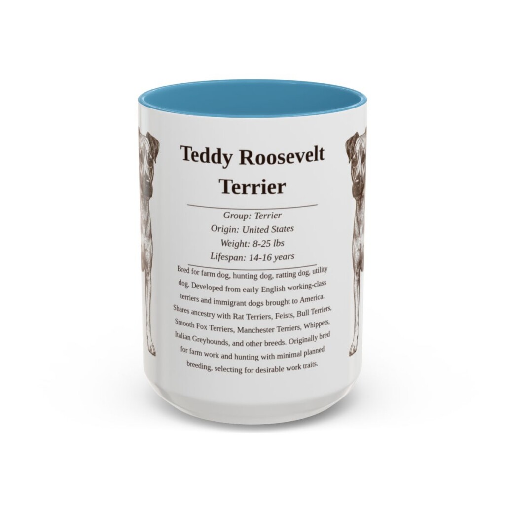 15oz Teddy Roosevelt Terrier Mug, Light Blue, front view