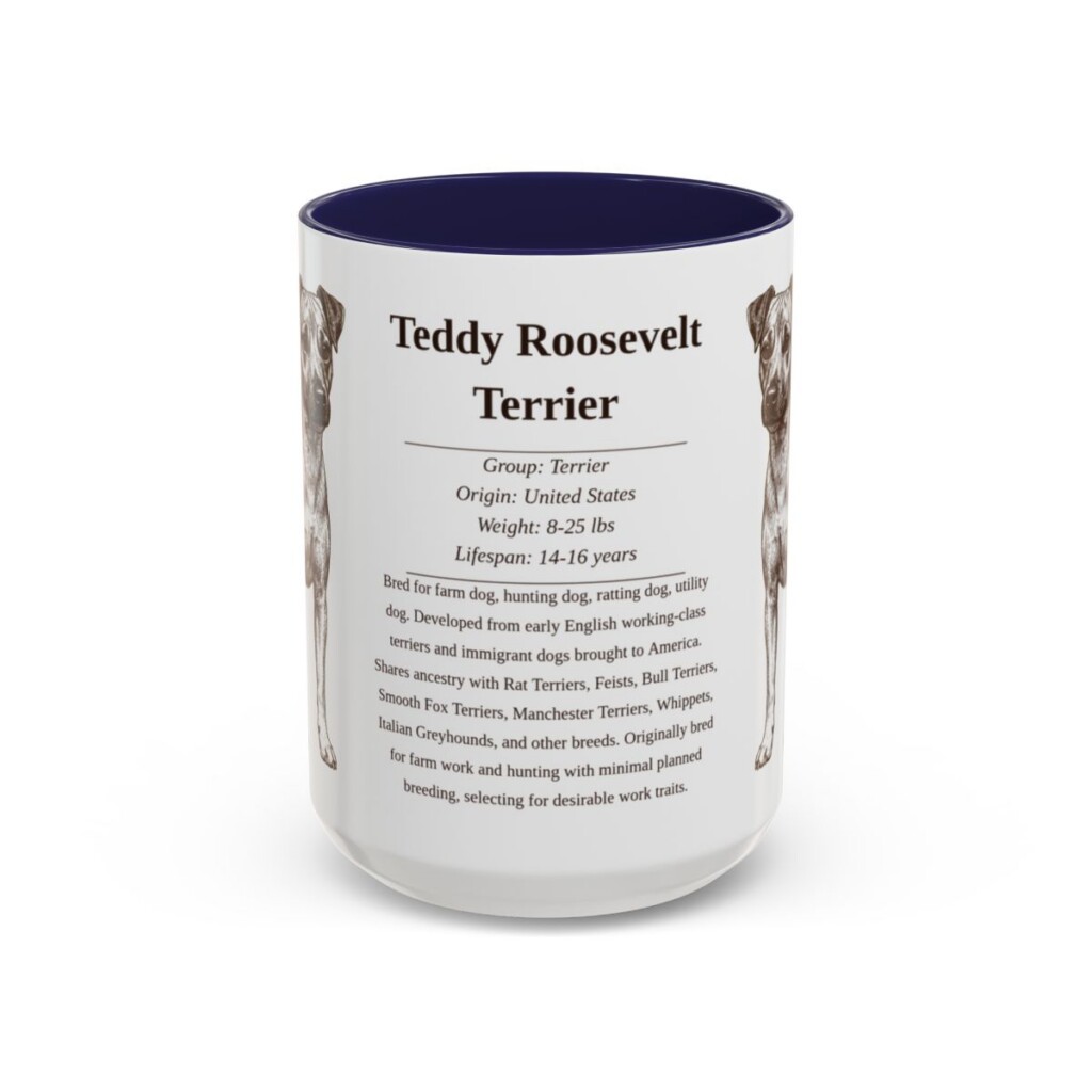 15oz Teddy Roosevelt Terrier Mug, Navy, front view