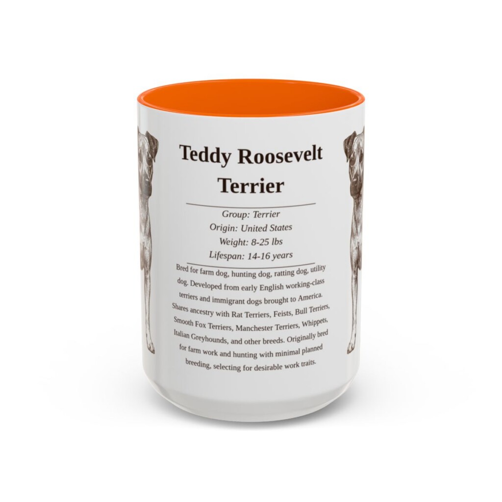 15oz Teddy Roosevelt Terrier Mug, Orange, front view