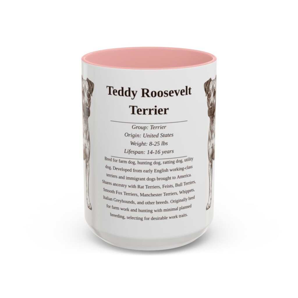 15oz Teddy Roosevelt Terrier Mug, Pink, front view