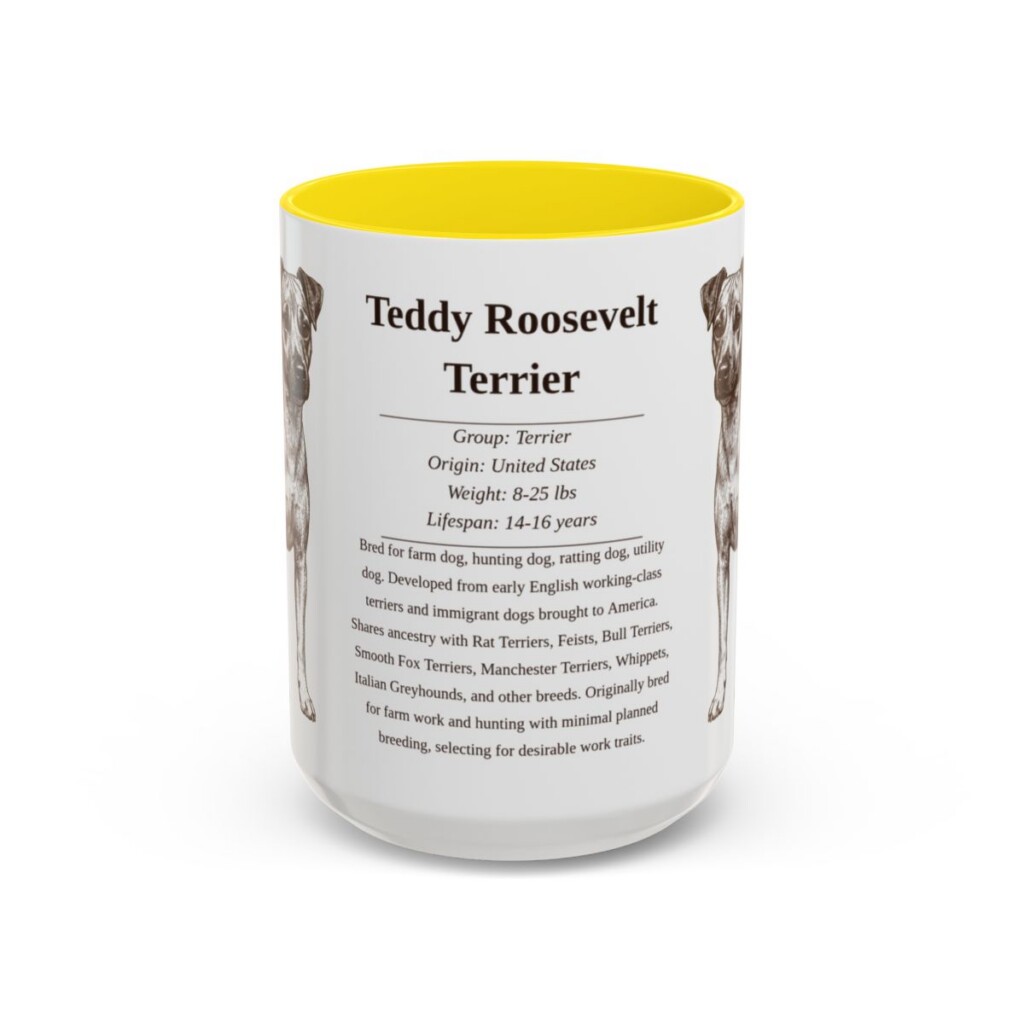 15oz Teddy Roosevelt Terrier Mug, Yellow, front view
