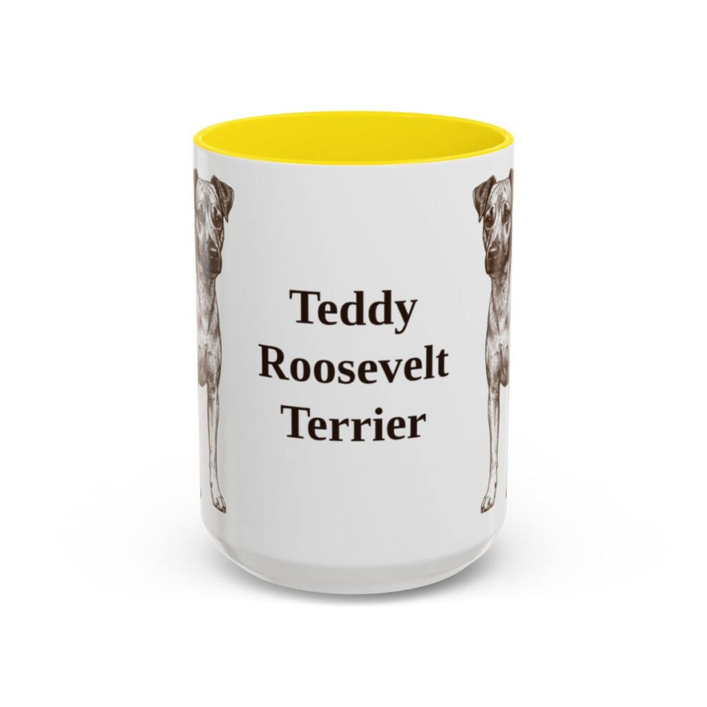 15oz Teddy Roosevelt Terrier Mug, Yellow, front view