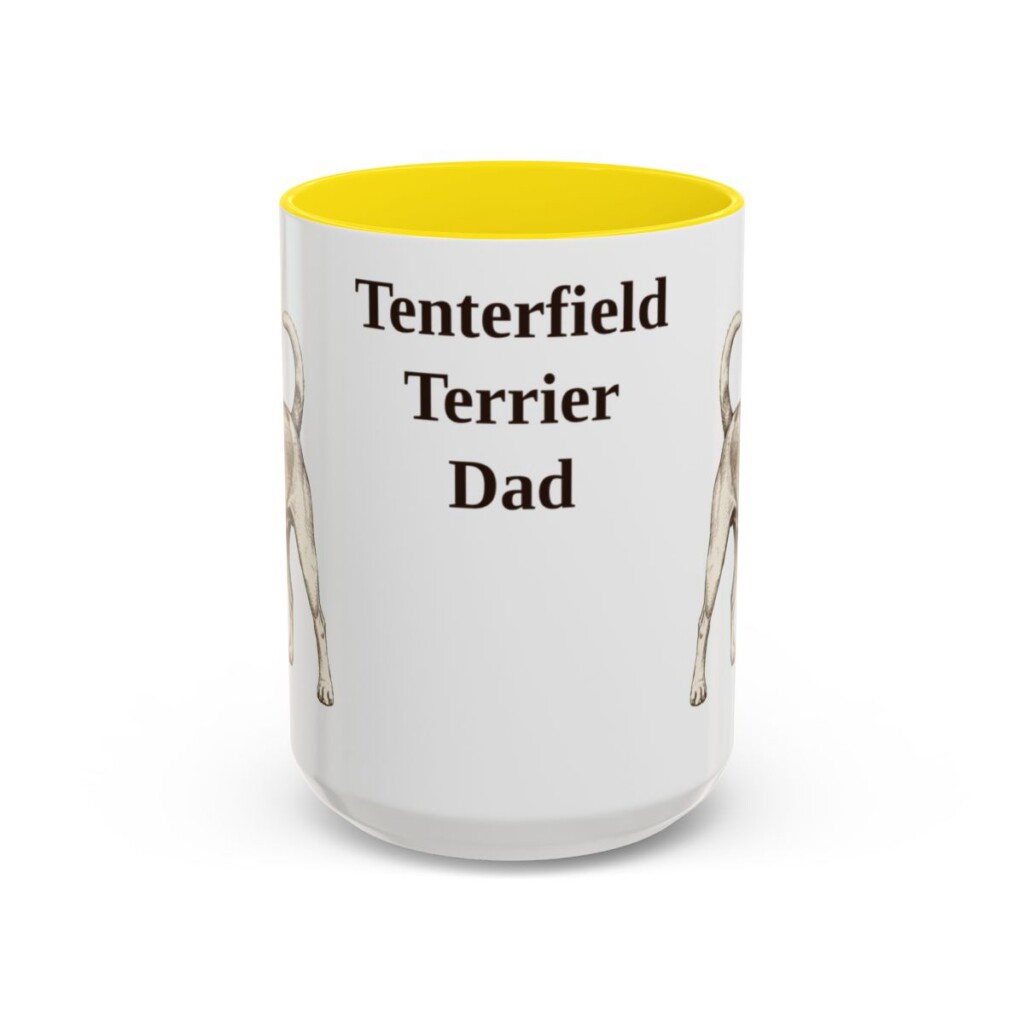 15oz Tenterfield Terrier Dog Dad Mug, Yellow, front view