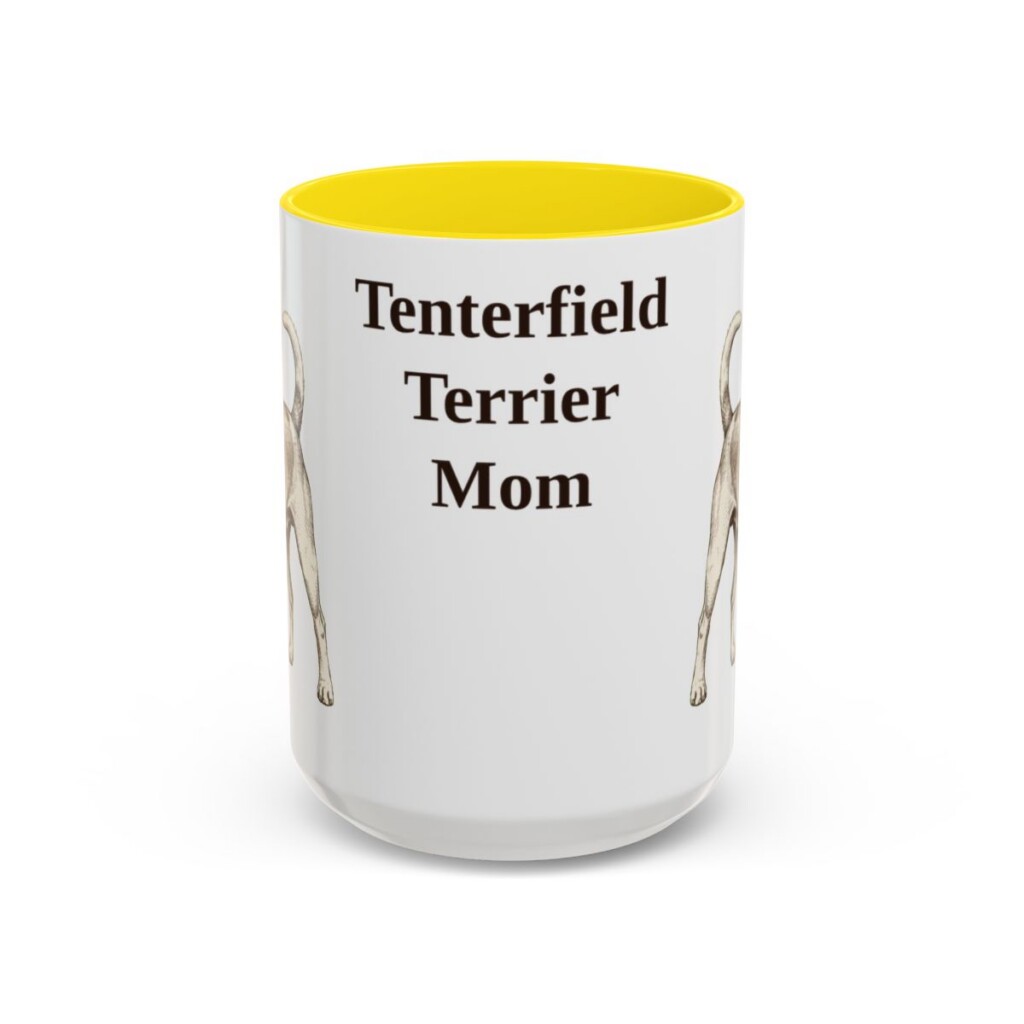 15oz Tenterfield Terrier Dog Mom Mug, Yellow, front view