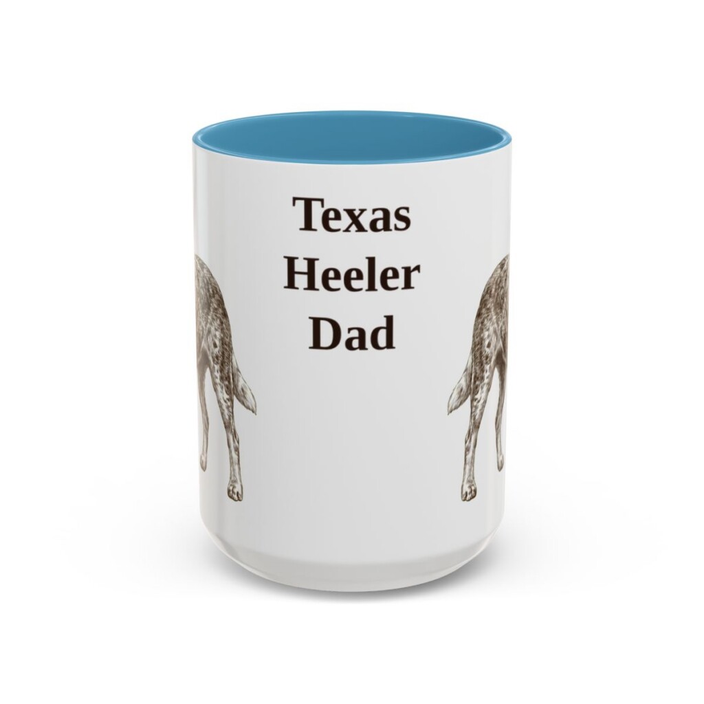15oz Texas Heeler Dog Dad Mug, Light Blue, front view