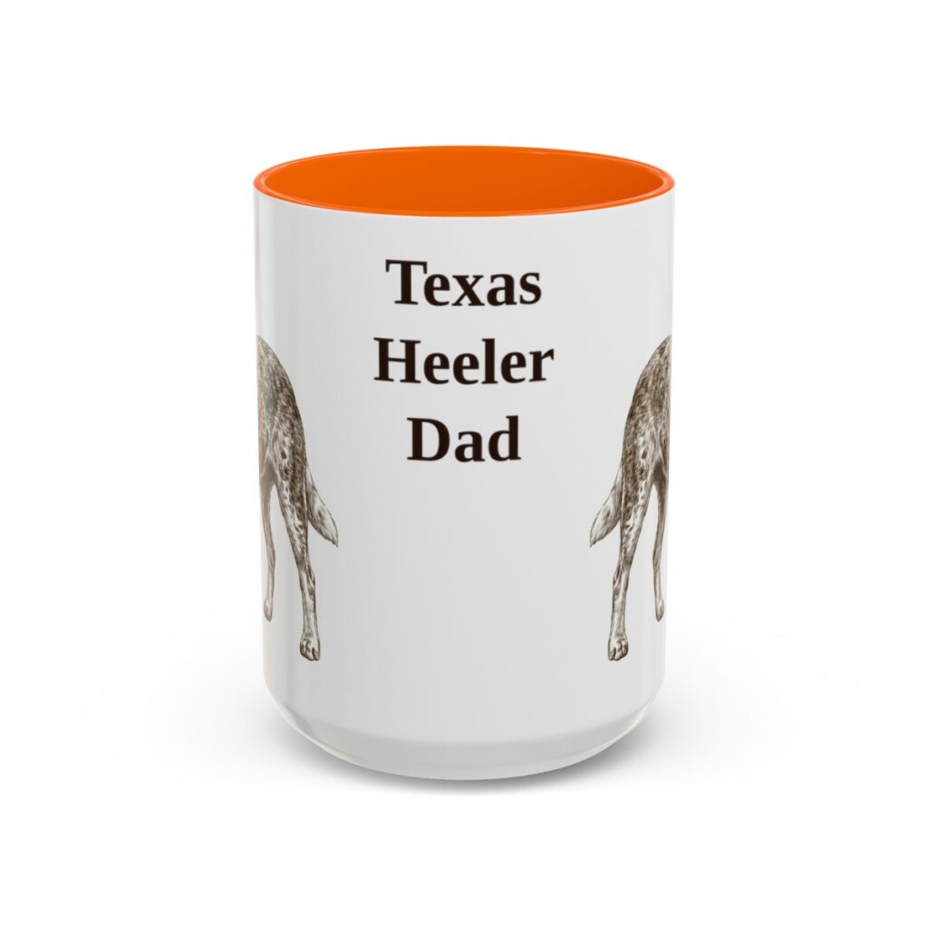 15oz Texas Heeler Dog Dad Mug, Orange, front view