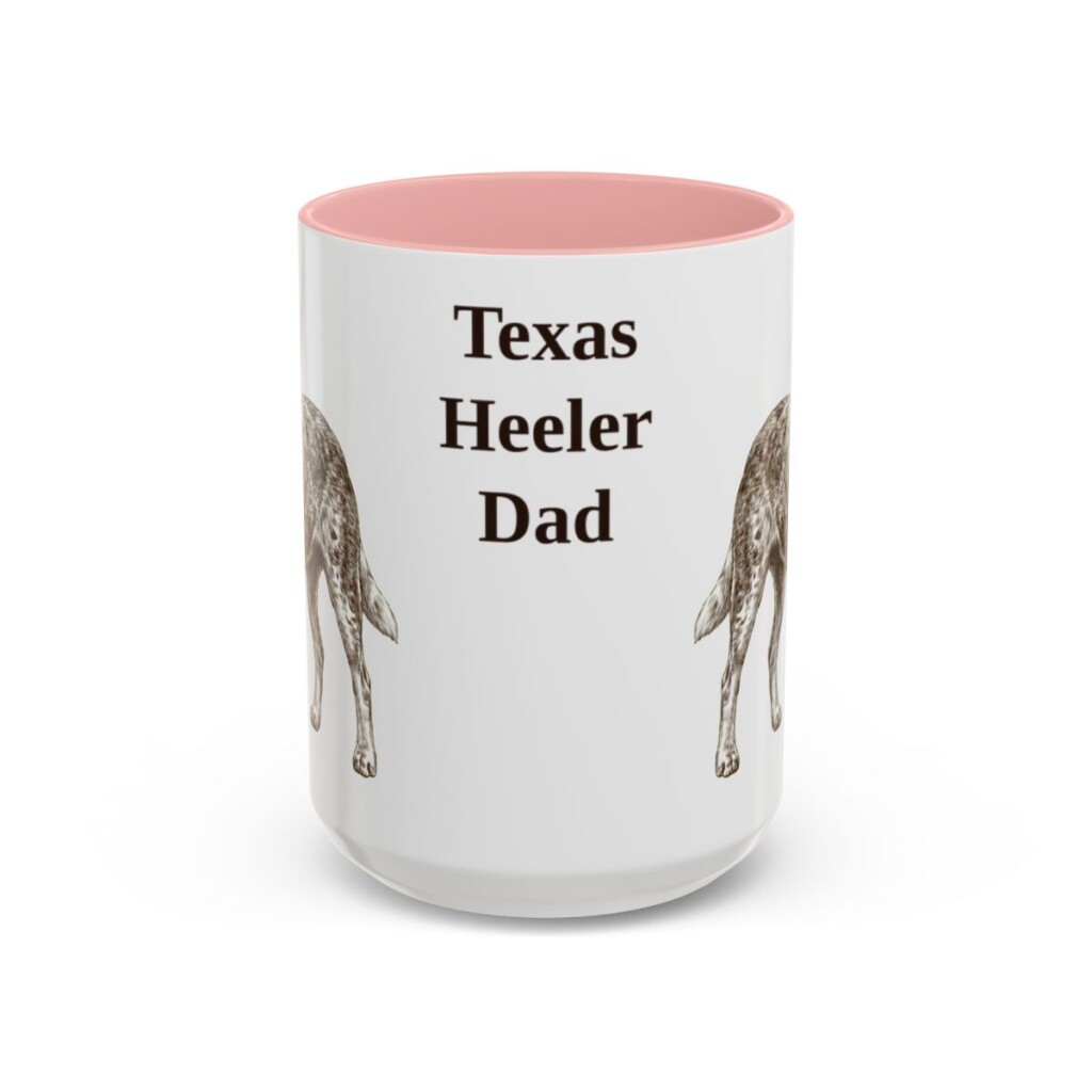 15oz Texas Heeler Dog Dad Mug, Pink, front view