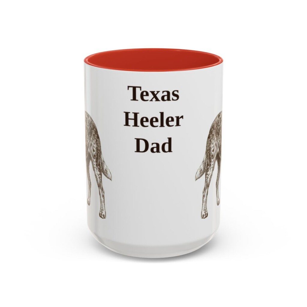 15oz Texas Heeler Dog Dad Mug, Red, front view