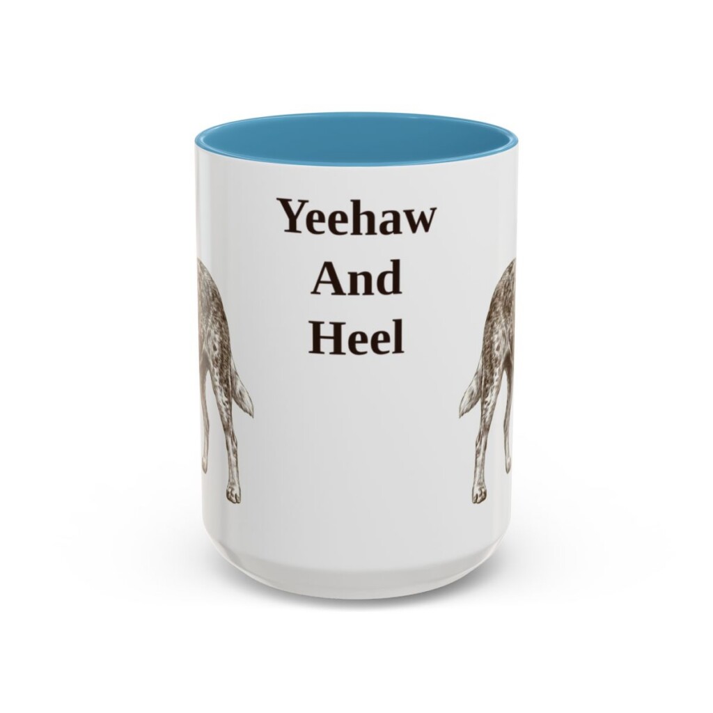 15oz Funny Texas Heeler Mug, Light Blue, front view