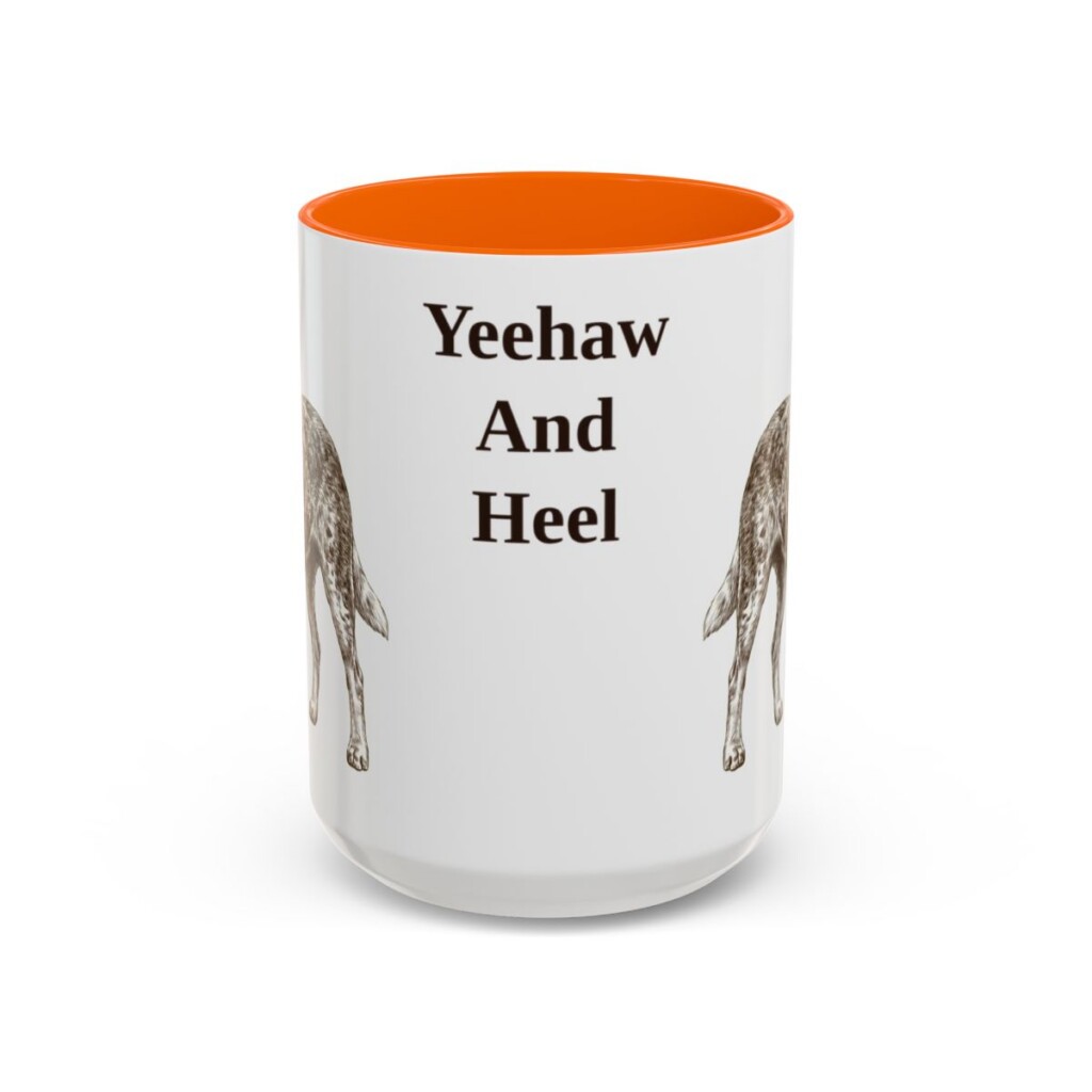 15oz Funny Texas Heeler Mug, Orange, front view
