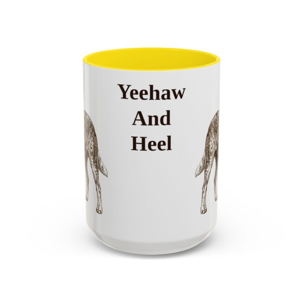 15oz Funny Texas Heeler Mug, Yellow, front view