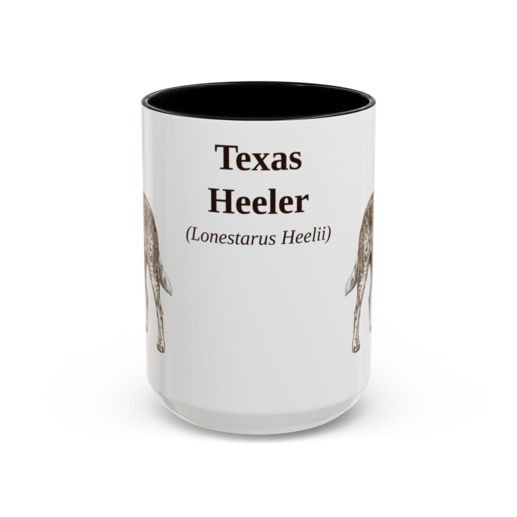 15oz Texas Heeler Latin Mug, Black, front view