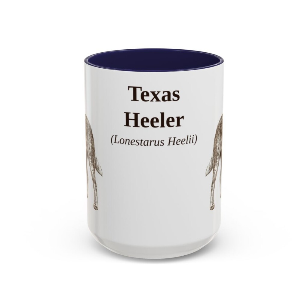 15oz Texas Heeler Latin Mug, Navy, front view