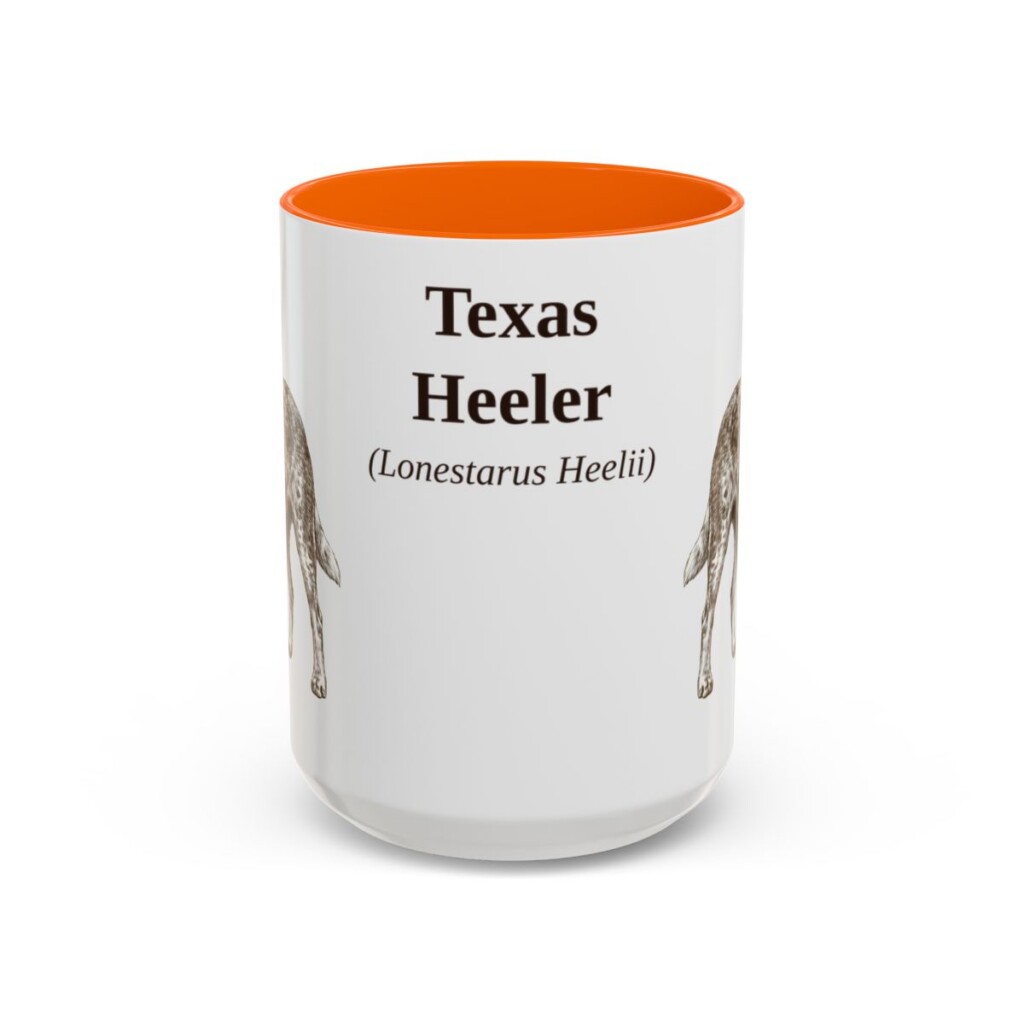 15oz Texas Heeler Latin Mug, Orange, front view