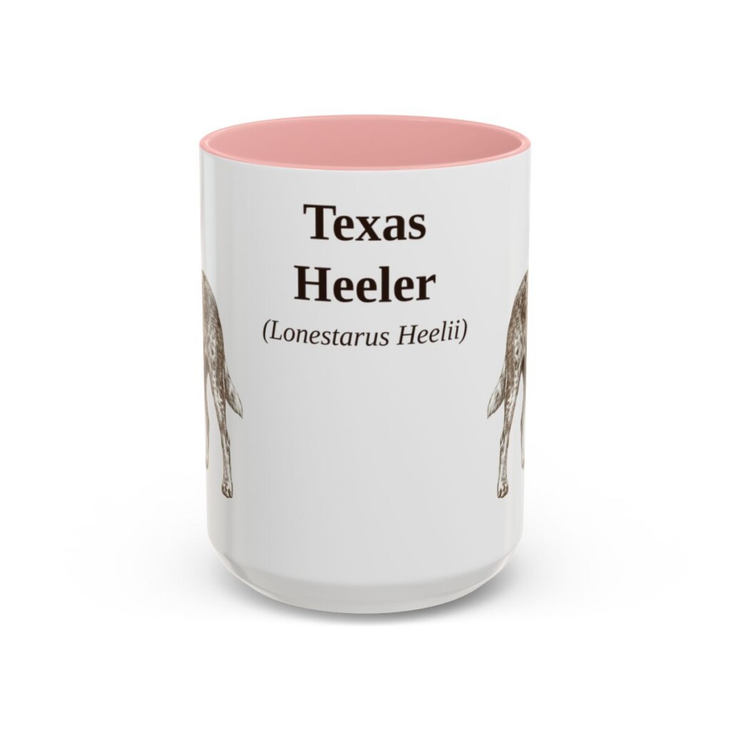 15oz Texas Heeler Latin Mug, Pink, front view