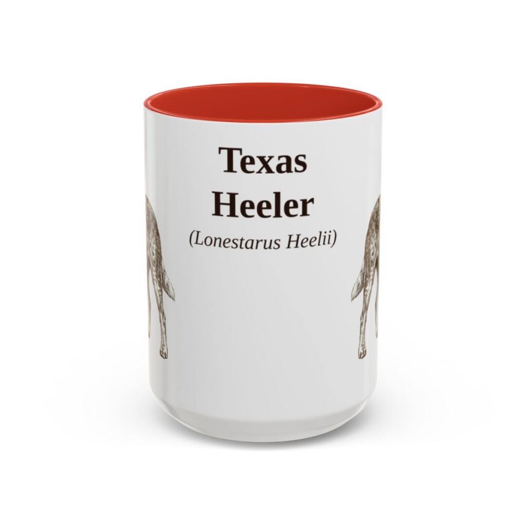 15oz Texas Heeler Latin Mug, Red, front view
