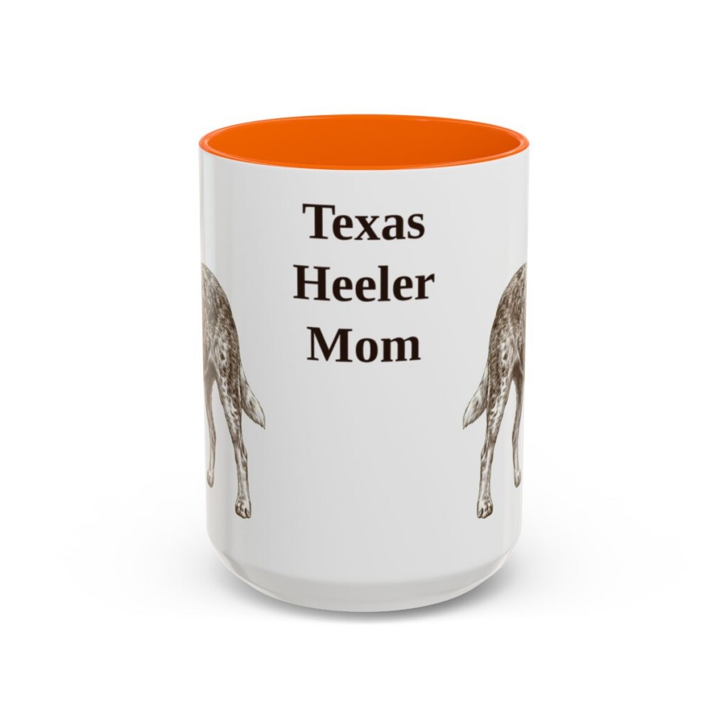 15oz-texas-heeler-mug-mom-orange 15oz Texas Heeler Dog Mom Mug, Orange, front view
