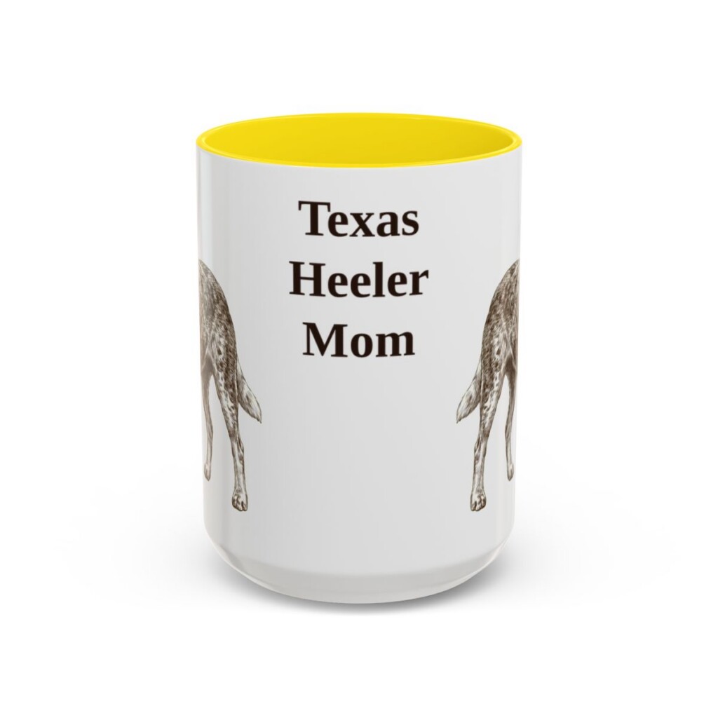 15oz-texas-heeler-mug-mom-yellow 15oz Texas Heeler Dog Mom Mug, Yellow, front view