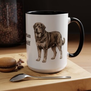 15oz Tibetan Mastiff Mug, Black, lifestyle photo
