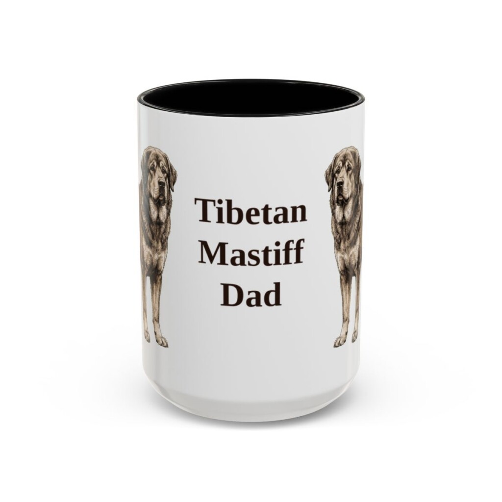 15oz Tibetan Mastiff Dog Dad Mug, Black, front view