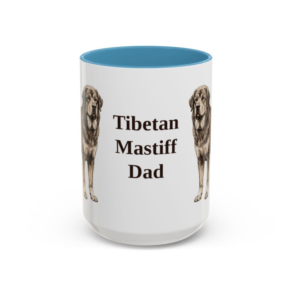 15oz Tibetan Mastiff Dog Dad Mug, Light Blue, front view