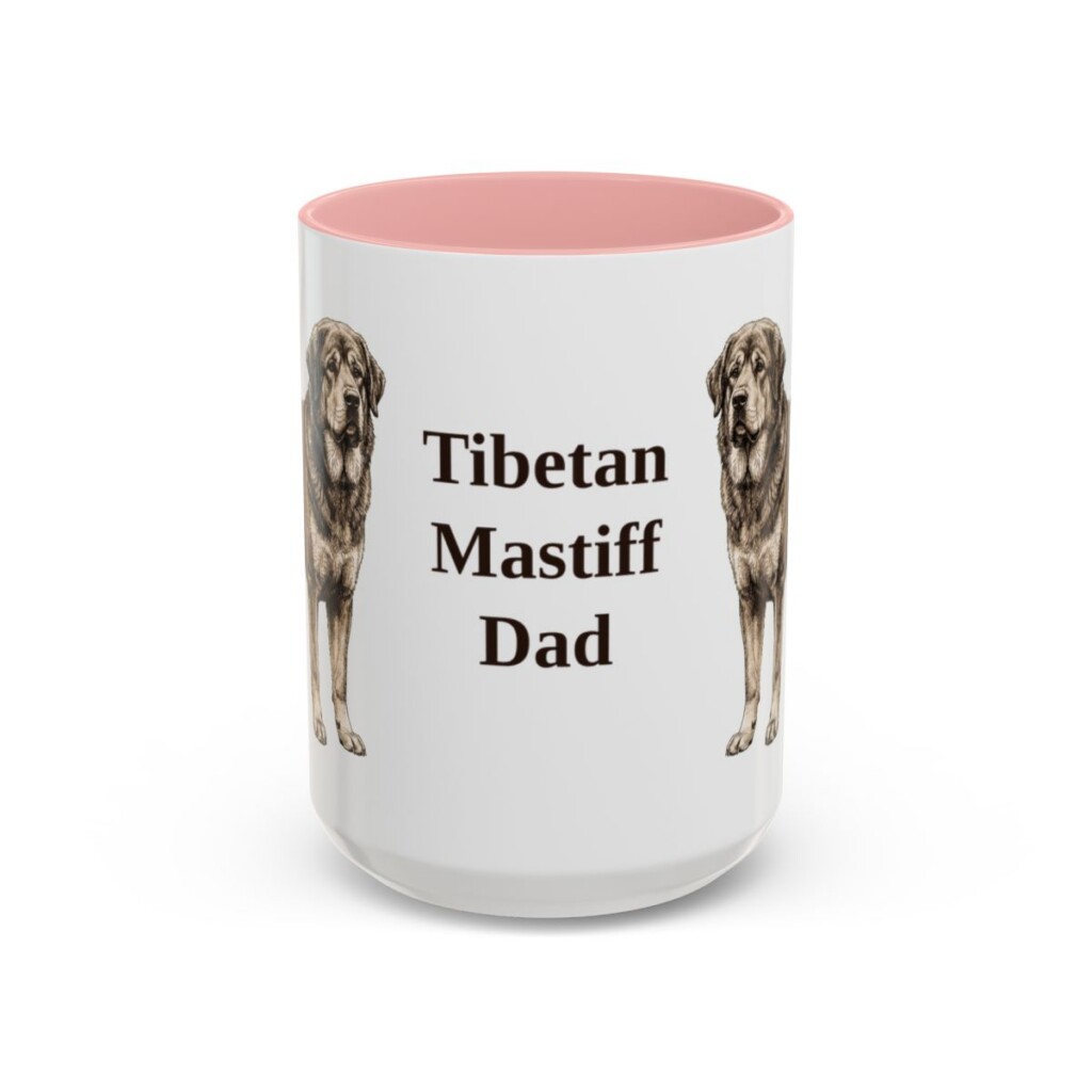 15oz Tibetan Mastiff Dog Dad Mug, Pink, front view