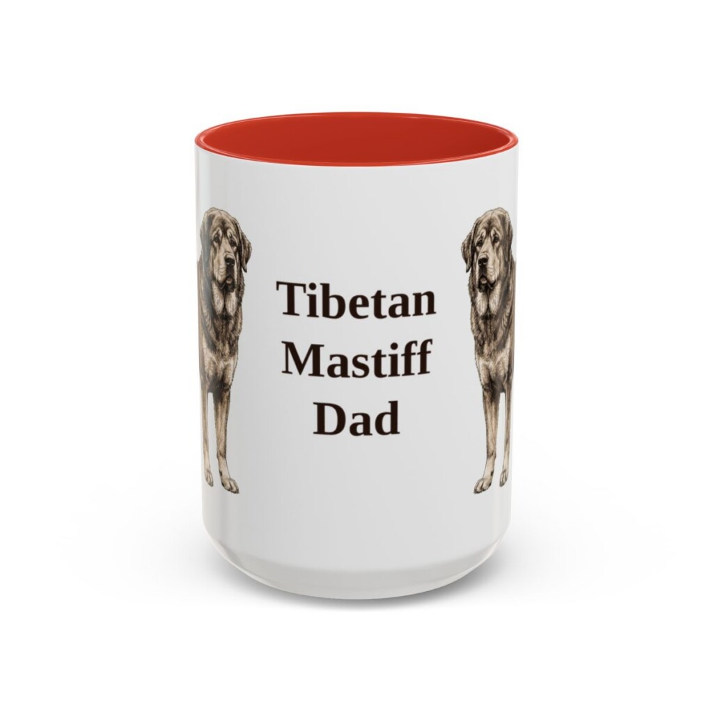 15oz Tibetan Mastiff Dog Dad Mug, Red, front view