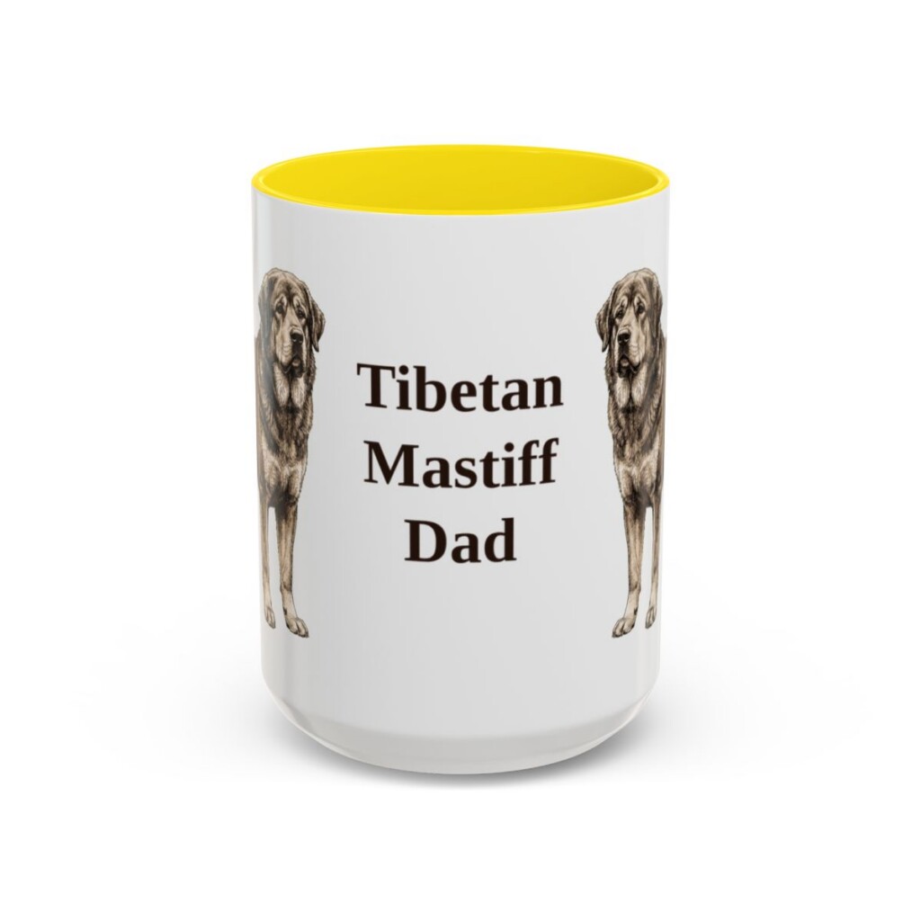 15oz Tibetan Mastiff Dog Dad Mug, Yellow, front view
