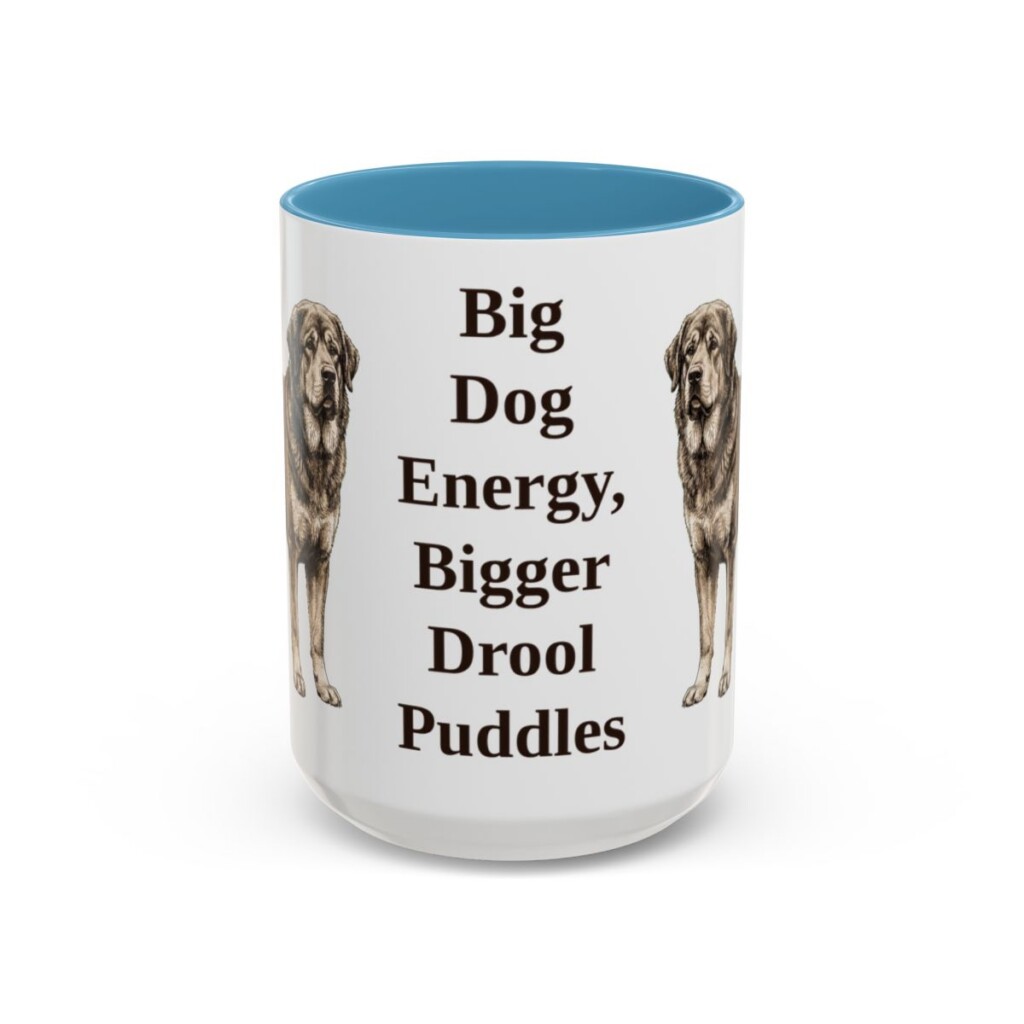 15oz Funny Tibetan Mastiff Mug, Light Blue, front view