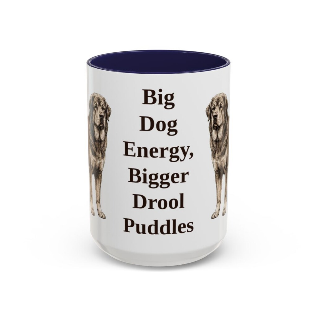 15oz Funny Tibetan Mastiff Mug, Navy, front view