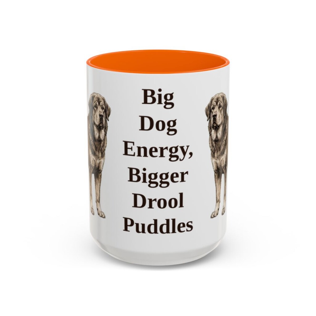 15oz Funny Tibetan Mastiff Mug, Orange, front view