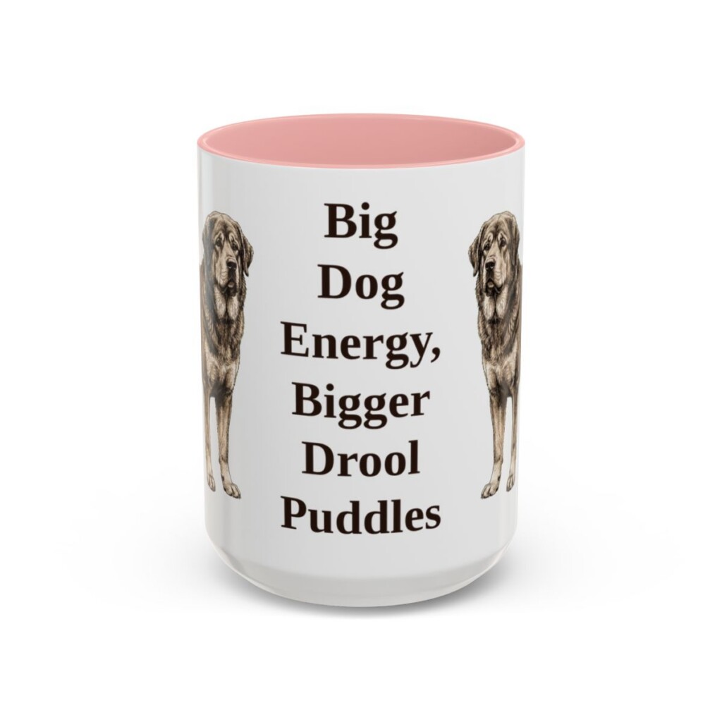 15oz Funny Tibetan Mastiff Mug, Pink, front view