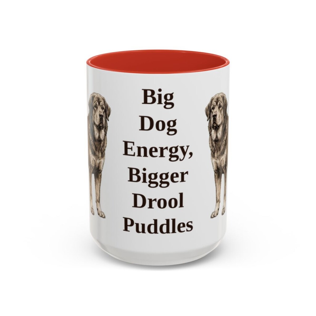 15oz Funny Tibetan Mastiff Mug, Red, front view