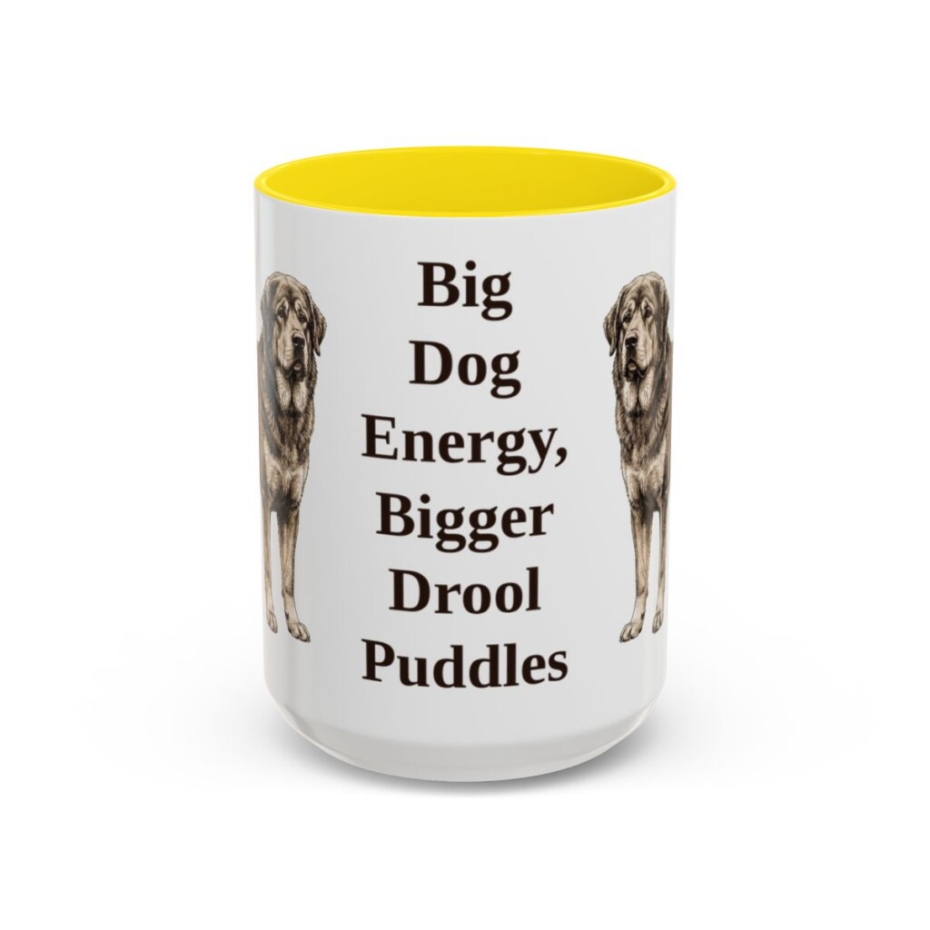 15oz Funny Tibetan Mastiff Mug, Yellow, front view