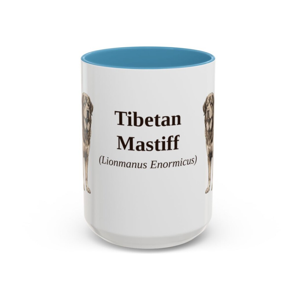 15oz-tibetan-mastiff-mug-latin-light-blue 15oz Tibetan Mastiff Latin Mug, Light Blue, front view