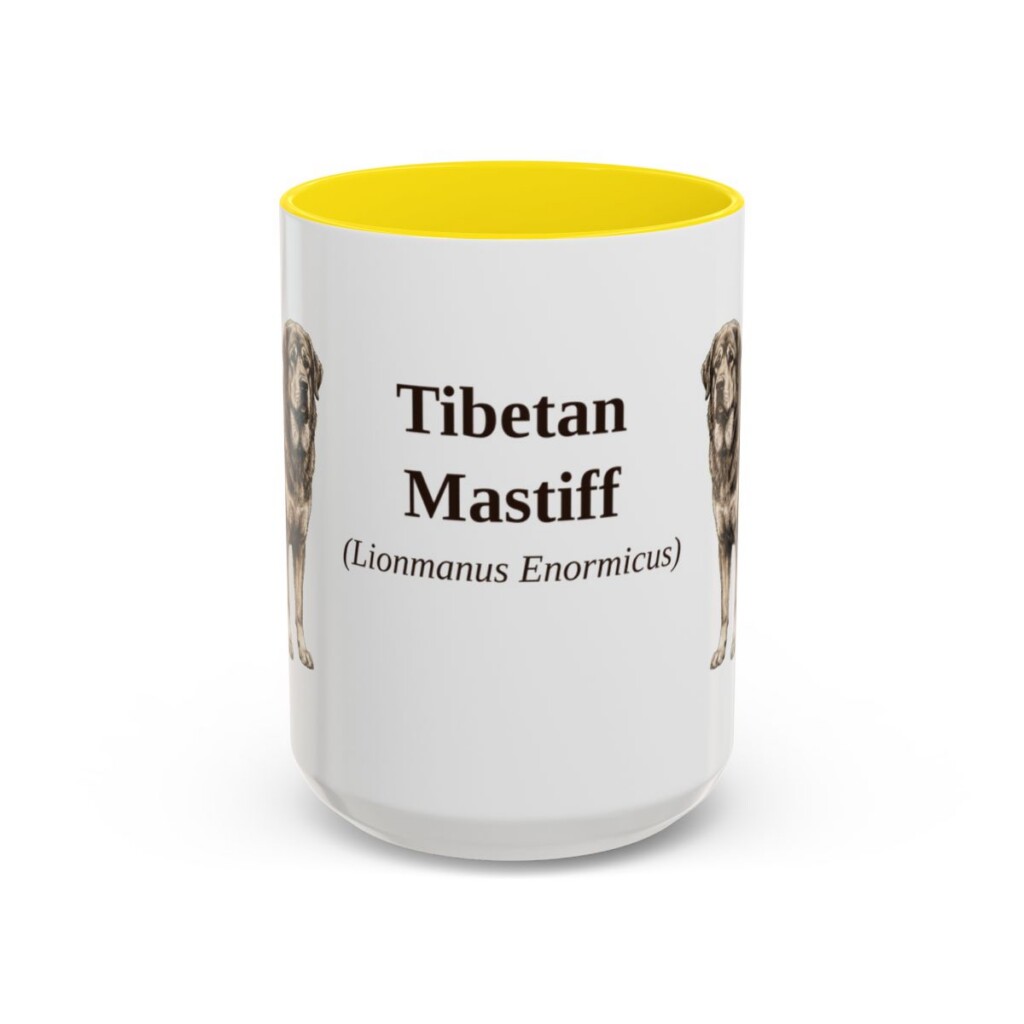 15oz-tibetan-mastiff-mug-latin-yellow 15oz Tibetan Mastiff Latin Mug, Yellow, front view