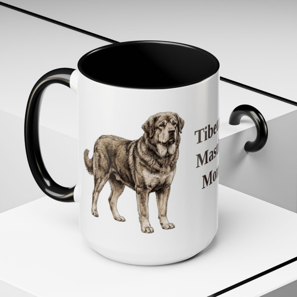 15oz Tibetan Mastiff Dog Mom Mug, Black, lifestyle photo