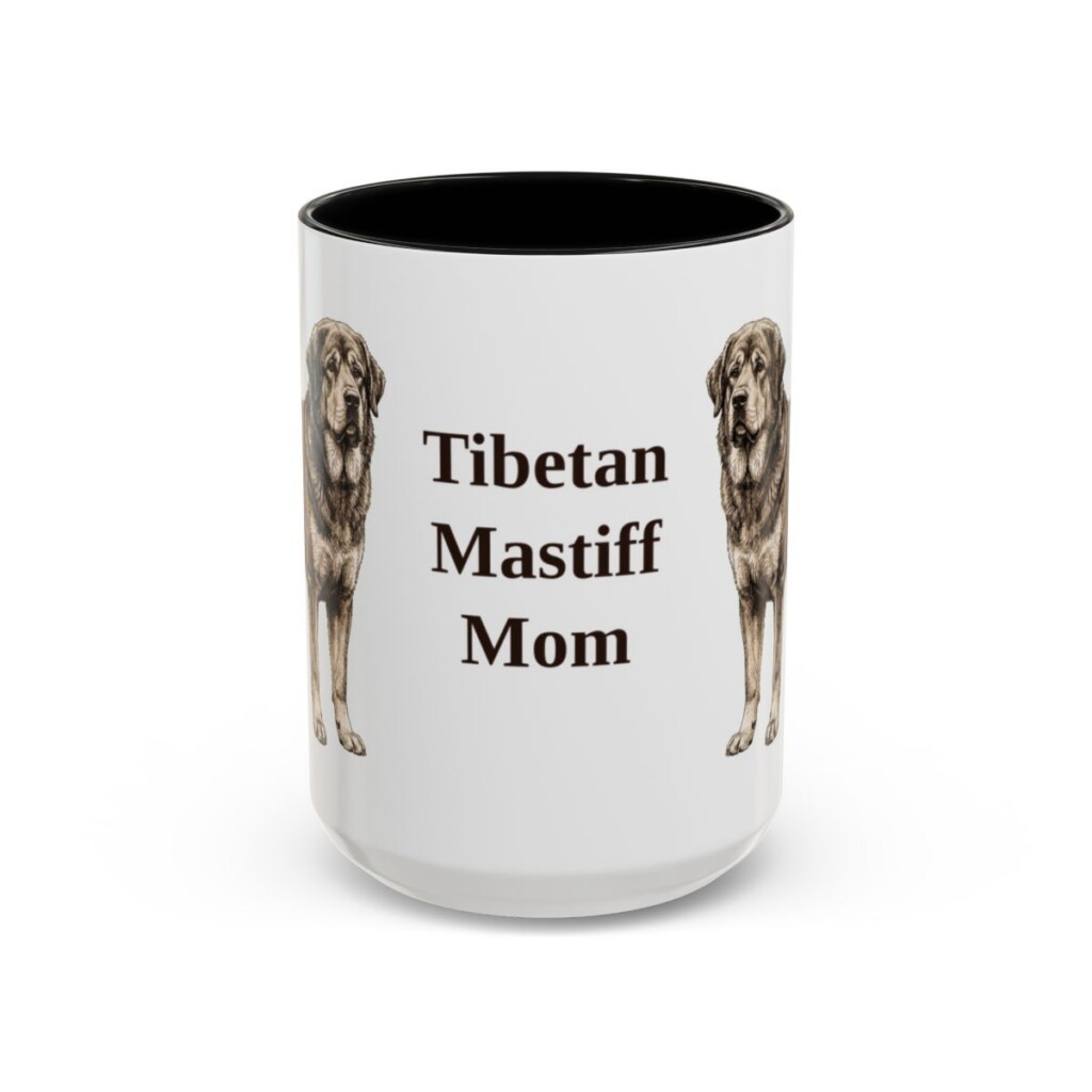15oz Tibetan Mastiff Dog Mom Mug, Black, front view
