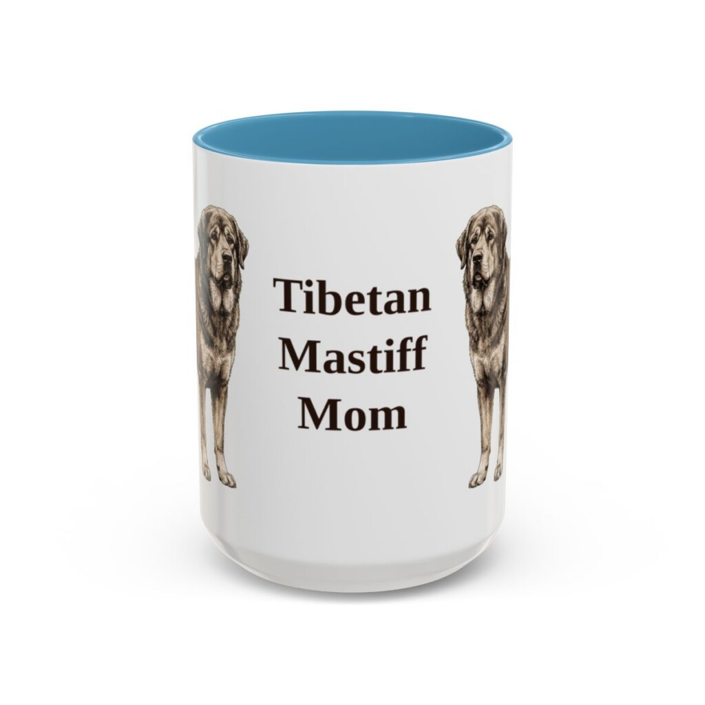 15oz Tibetan Mastiff Dog Mom Mug, Light Blue, front view